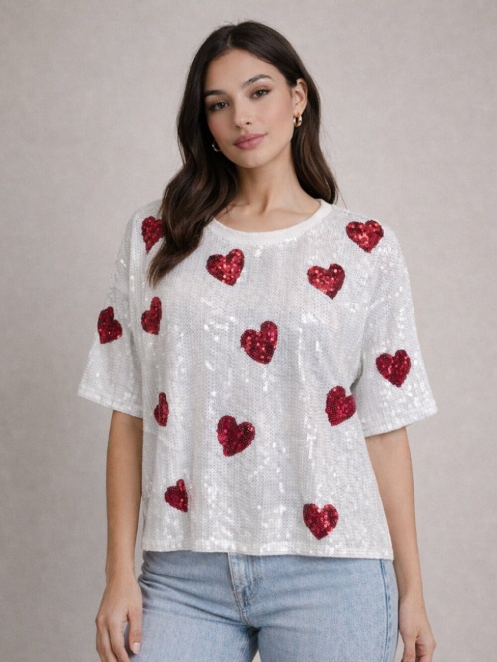 Mainstrip Sequin Heart Crop Top Sz L
